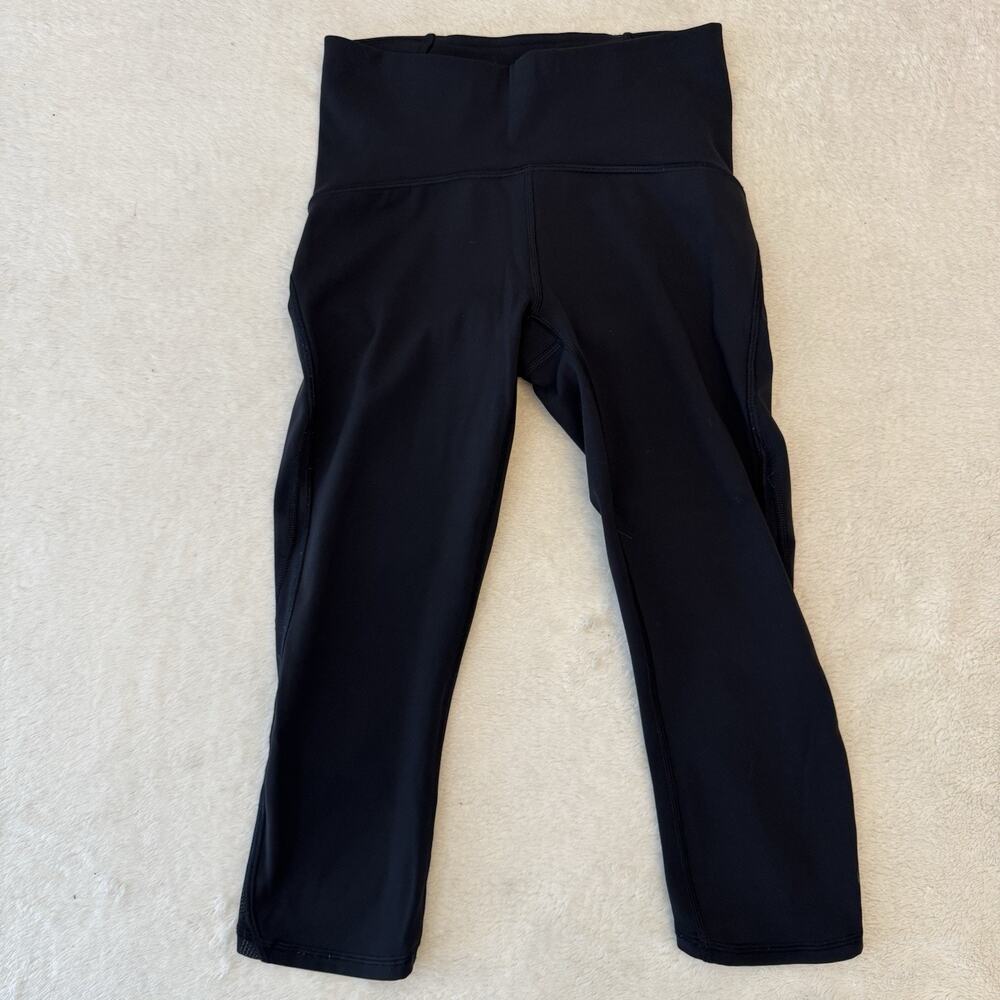 Lululemon Train Times Mesh Crop 17in Womens Size 4 Black High Rise Yoga Leggings